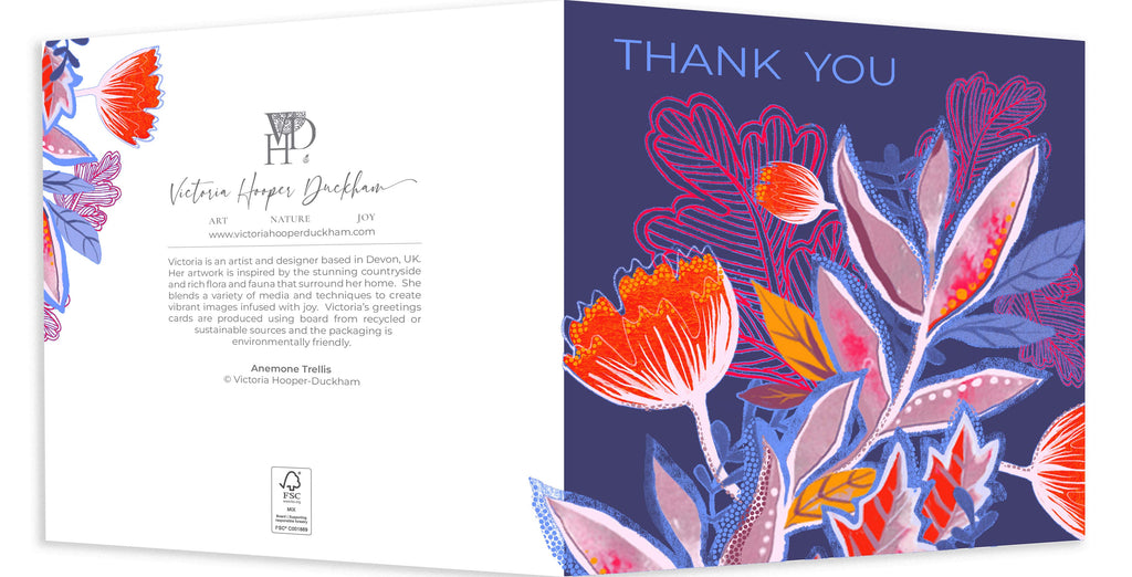 Greetings Card - "Anemone Trellis" Thank You