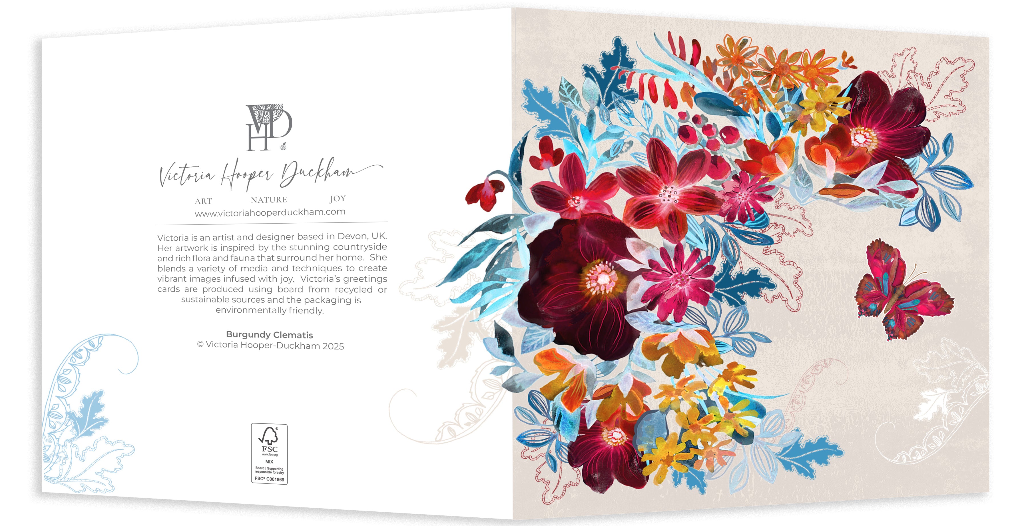 Greetings Card - "Burgundy Clematis"