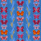 Pattern of colorful butterflies on a blue background 