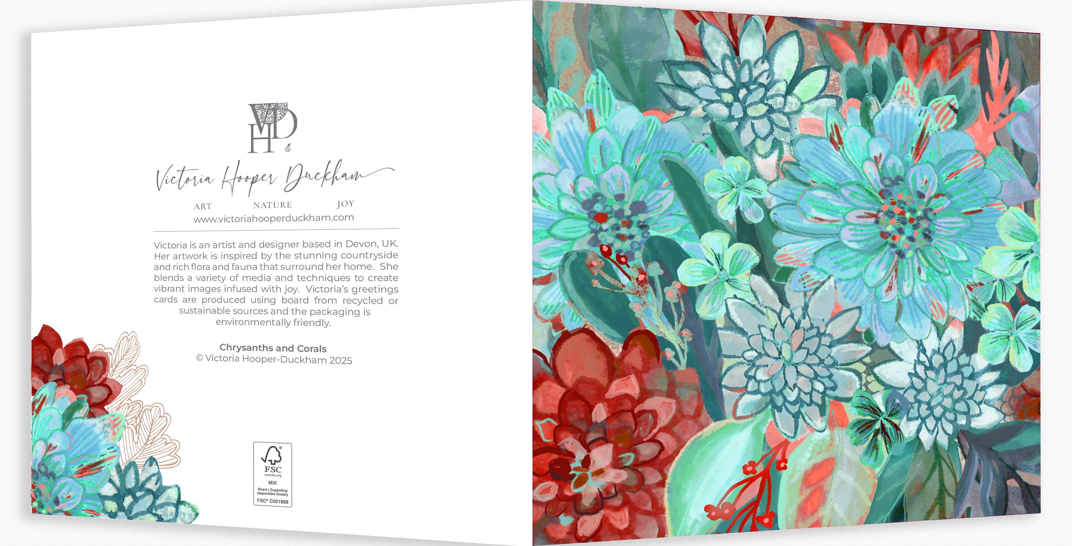 Greetings Card - "Chrysanths and Corals"