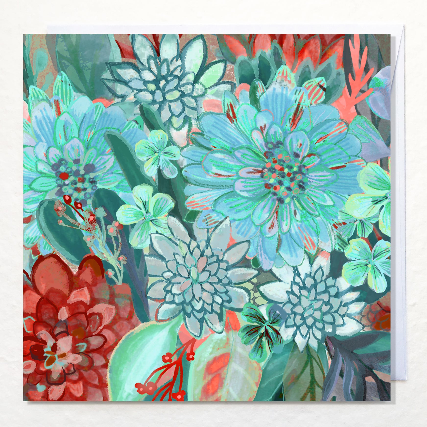 Greetings Card - "Chrysanths and Corals"