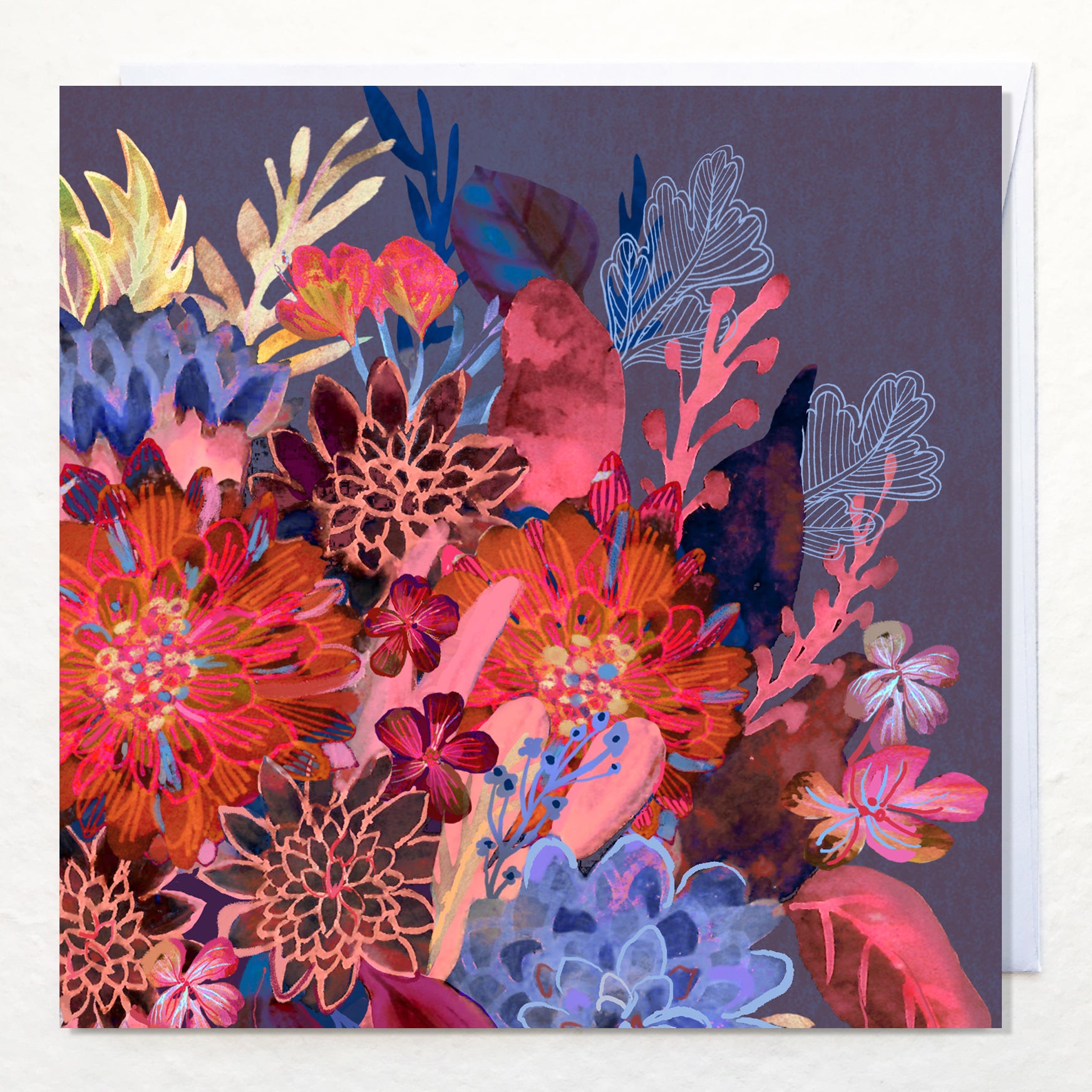 Greetings Card - "Chrysanths and Corals"