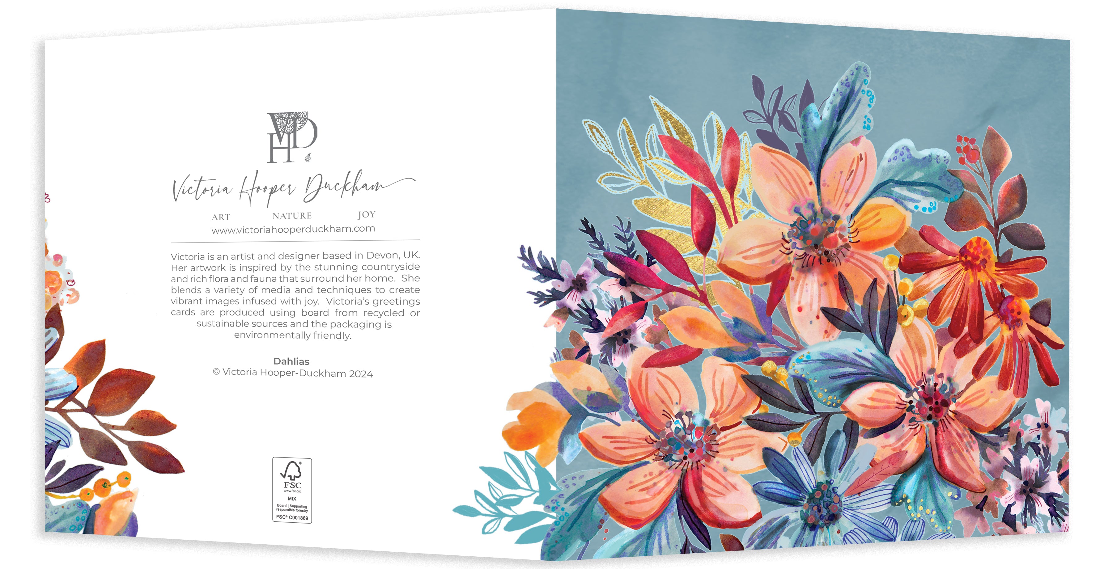 Greetings Card - "Dahlias"