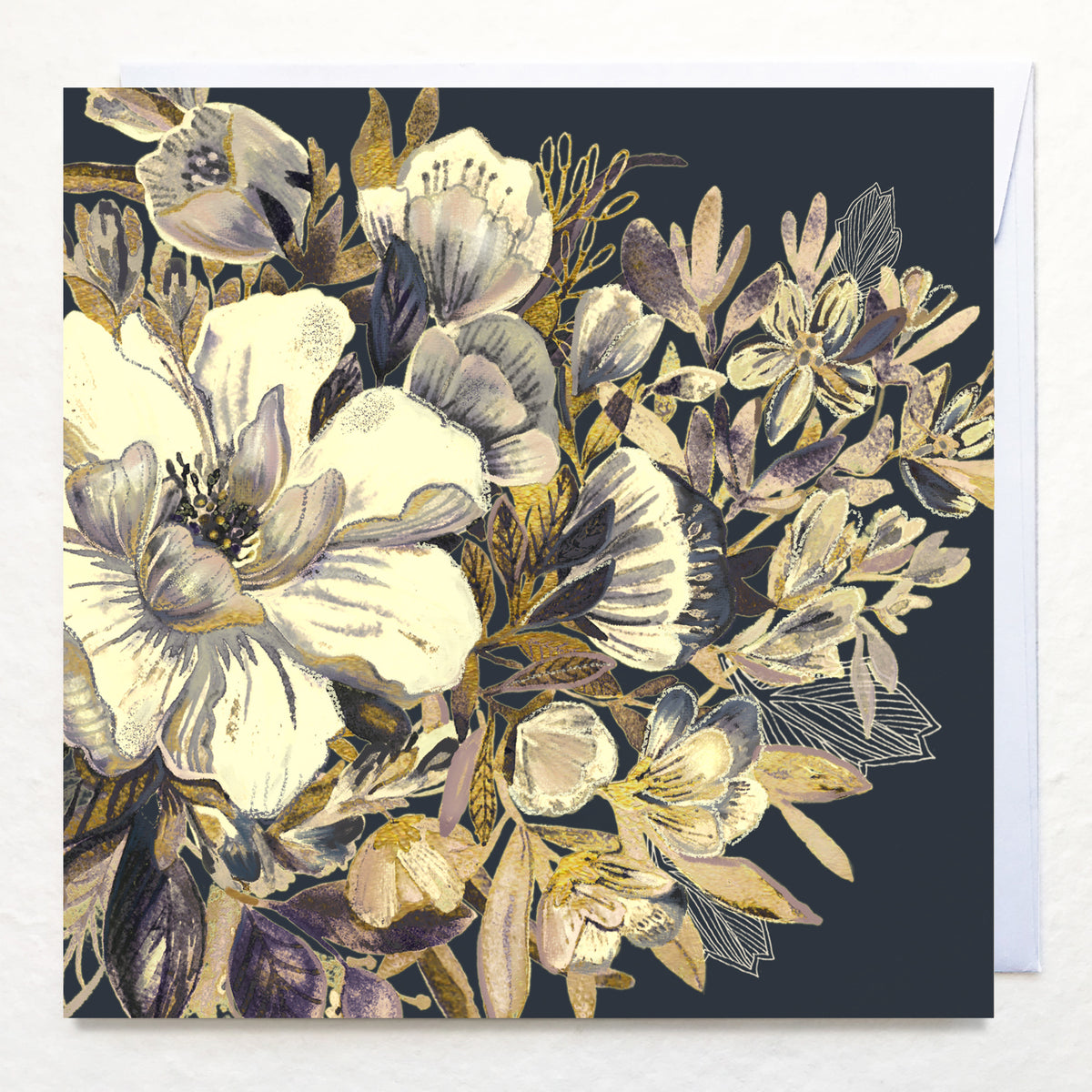 Greetings Card - "Gold and Cream Camellia Spray"