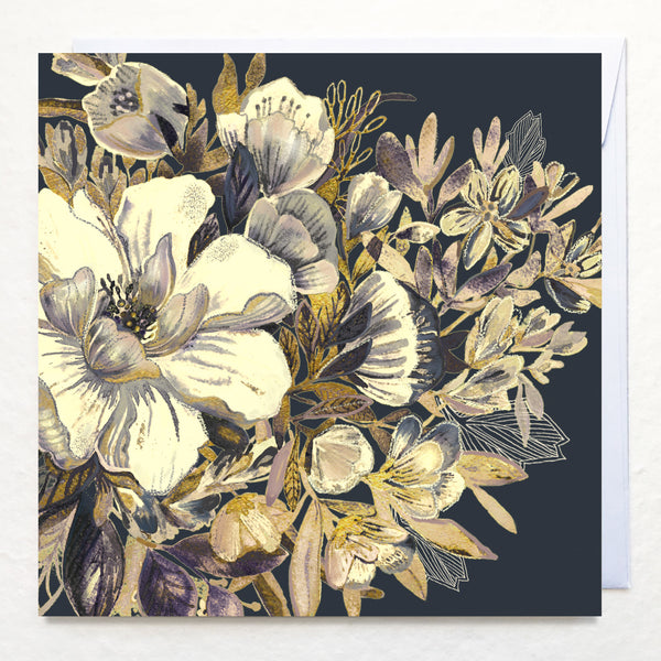 Greetings Card - "Gold and Cream Camellia Spray"