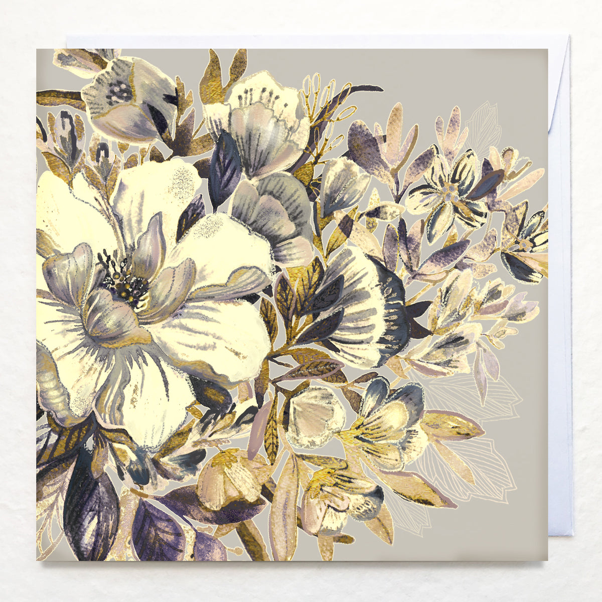 Greetings Card - "Gold and Cream Camellia Spray"