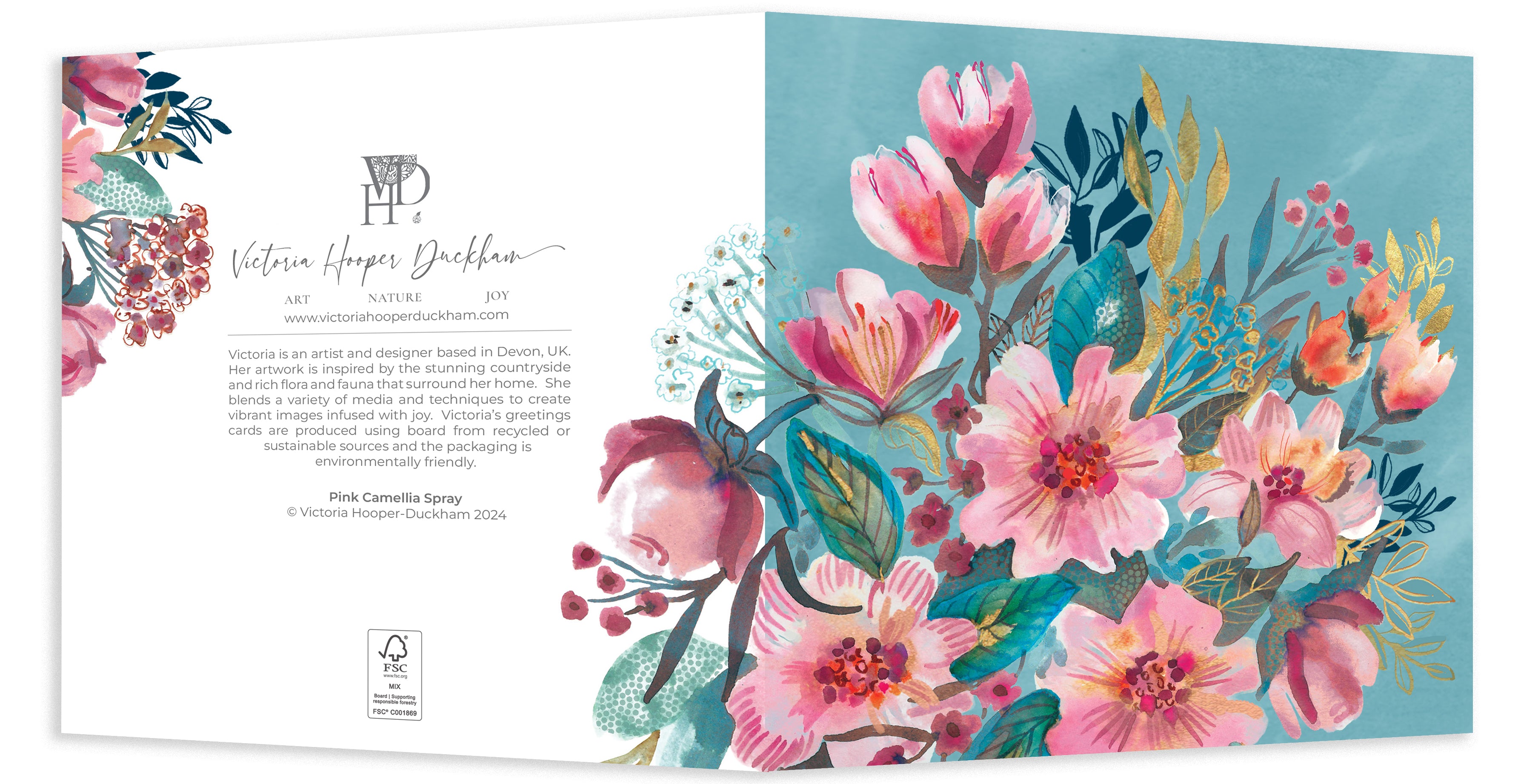 Greetings Card - "Pink Camellia Spray"