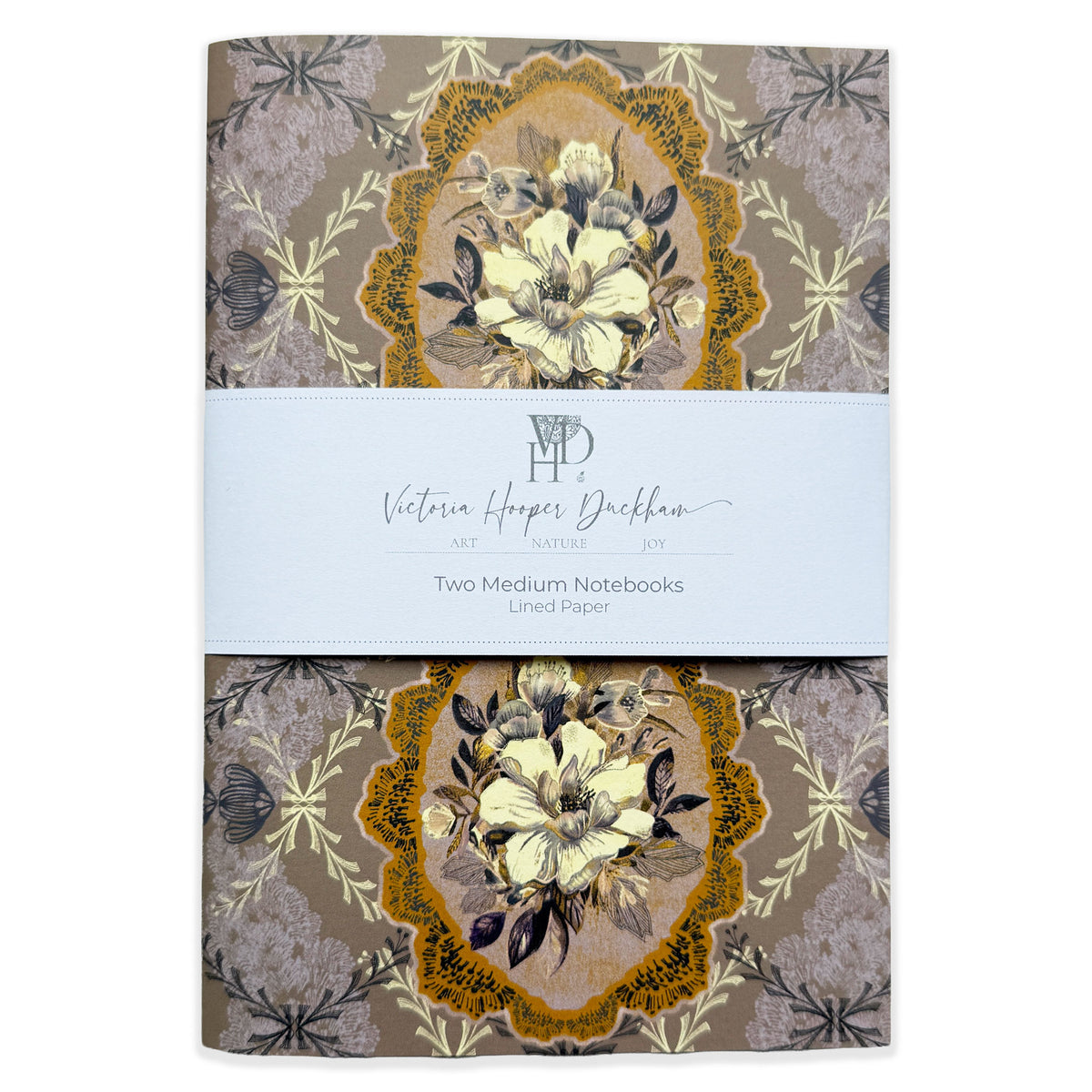 Medium Notebooks - "Gold and Cream Camellia Spray" Two pack