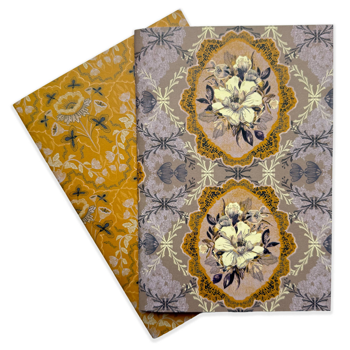 Medium Notebooks - "Gold and Cream Camellia Spray" Two pack